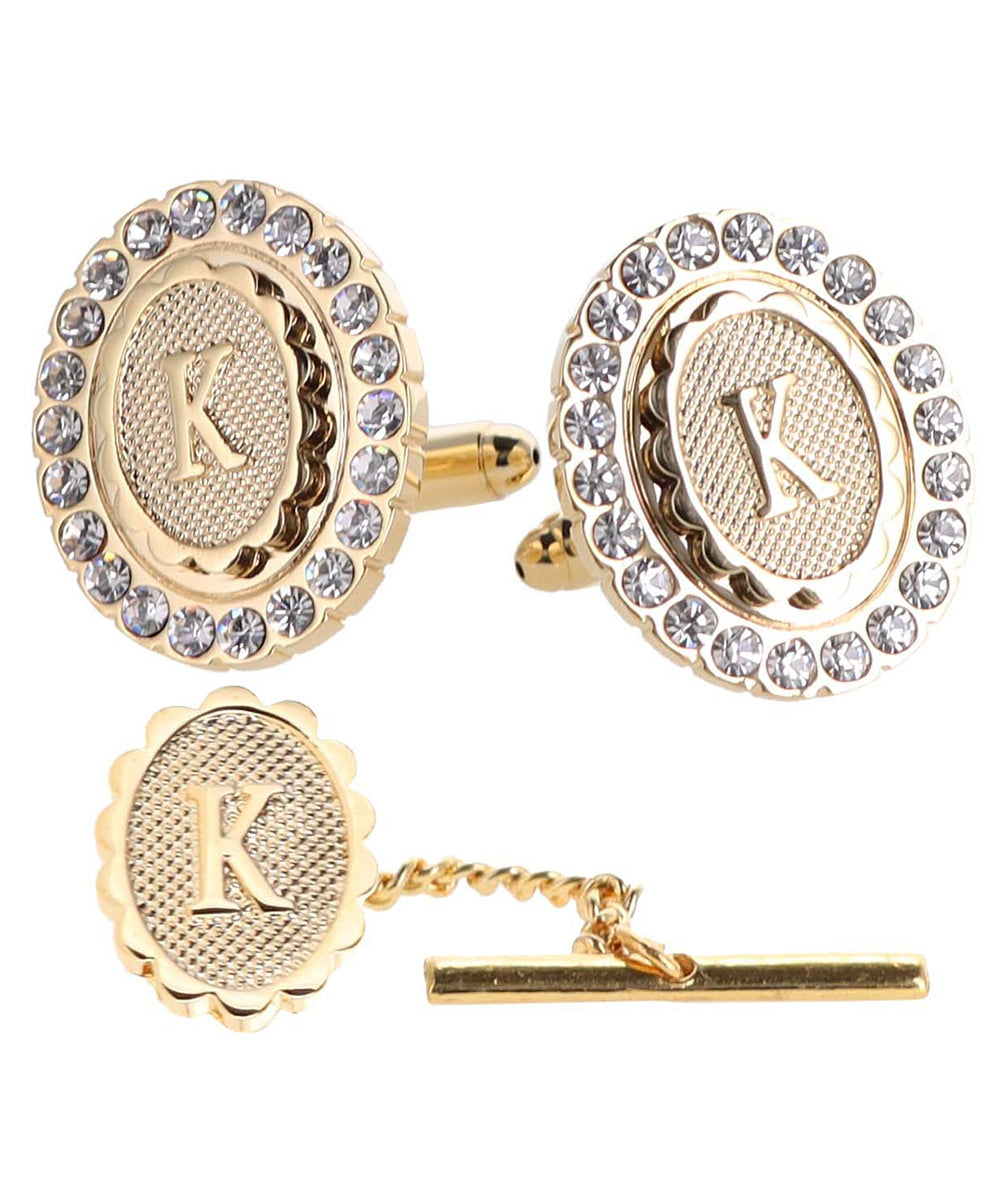 Vittorio Vico Bling Initial Cufflinks &amp; Tie Tack Set in Gift Box