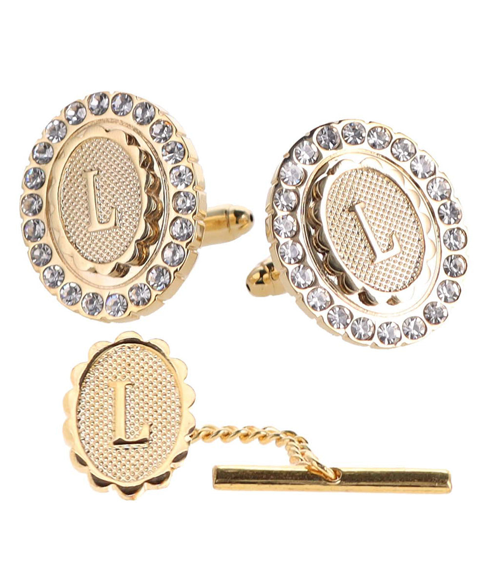 Vittorio Vico Bling Initial Cufflinks &amp; Tie Tack Set in Gift Box