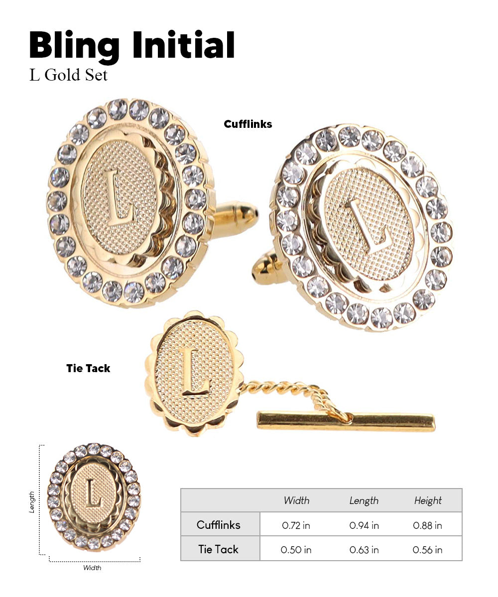 Vittorio Vico Bling Initial Cufflinks &amp; Tie Tack Set in Gift Box