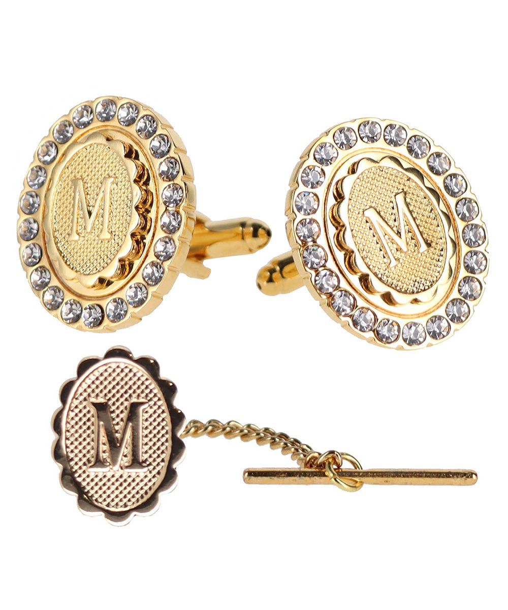 Vittorio Vico Bling Initial Cufflinks &amp; Tie Tack Set in Gift Box