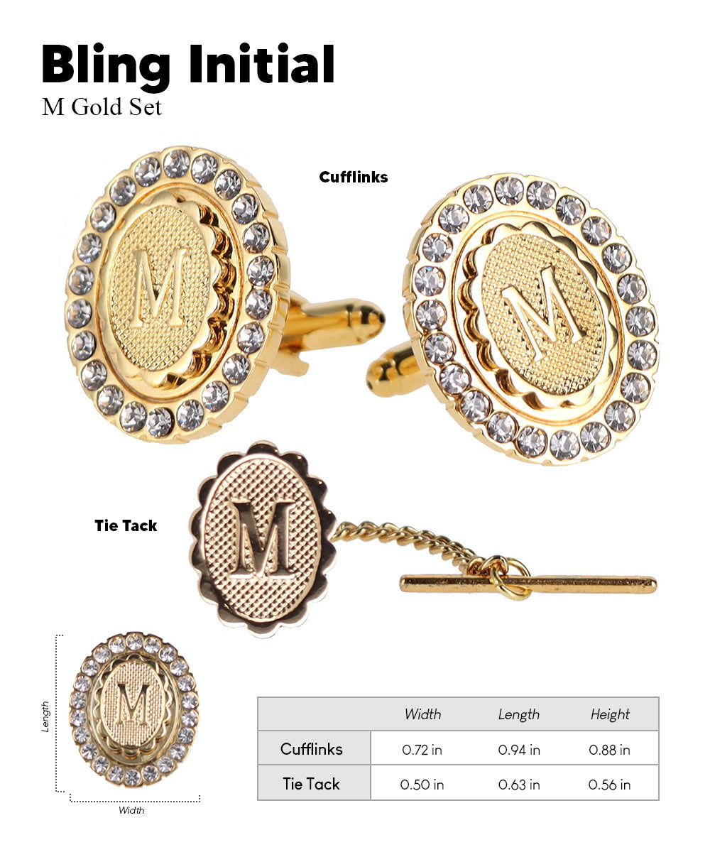 Vittorio Vico Bling Initial Cufflinks &amp; Tie Tack Set in Gift Box