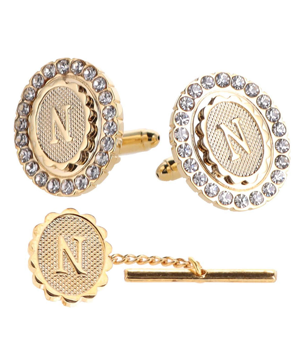 Vittorio Vico Bling Initial Cufflinks &amp; Tie Tack Set in Gift Box