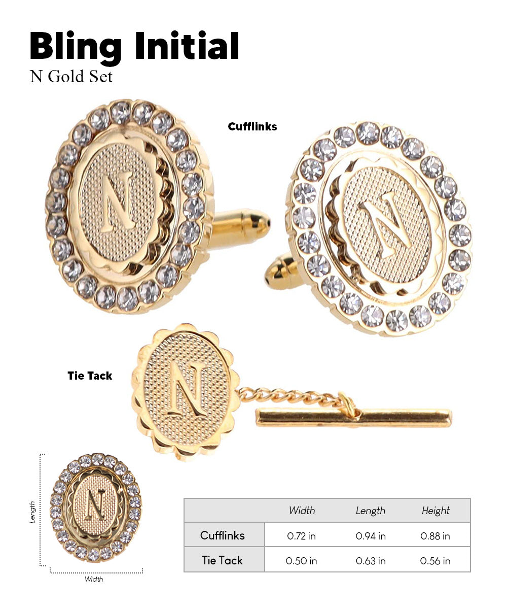 Vittorio Vico Bling Initial Cufflinks &amp; Tie Tack Set in Gift Box