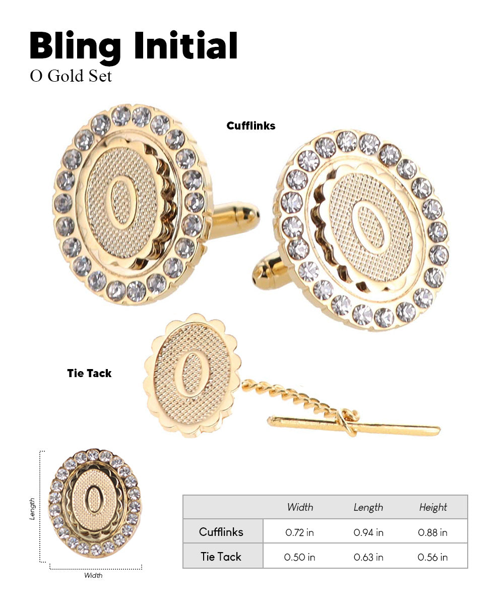 Vittorio Vico Bling Initial Cufflinks &amp; Tie Tack Set in Gift Box