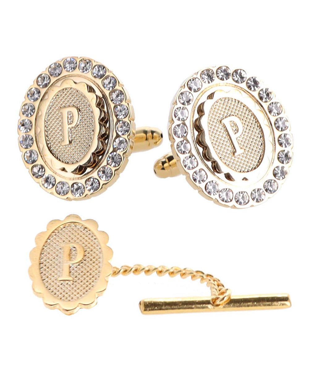 Vittorio Vico Bling Initial Cufflinks &amp; Tie Tack Set in Gift Box