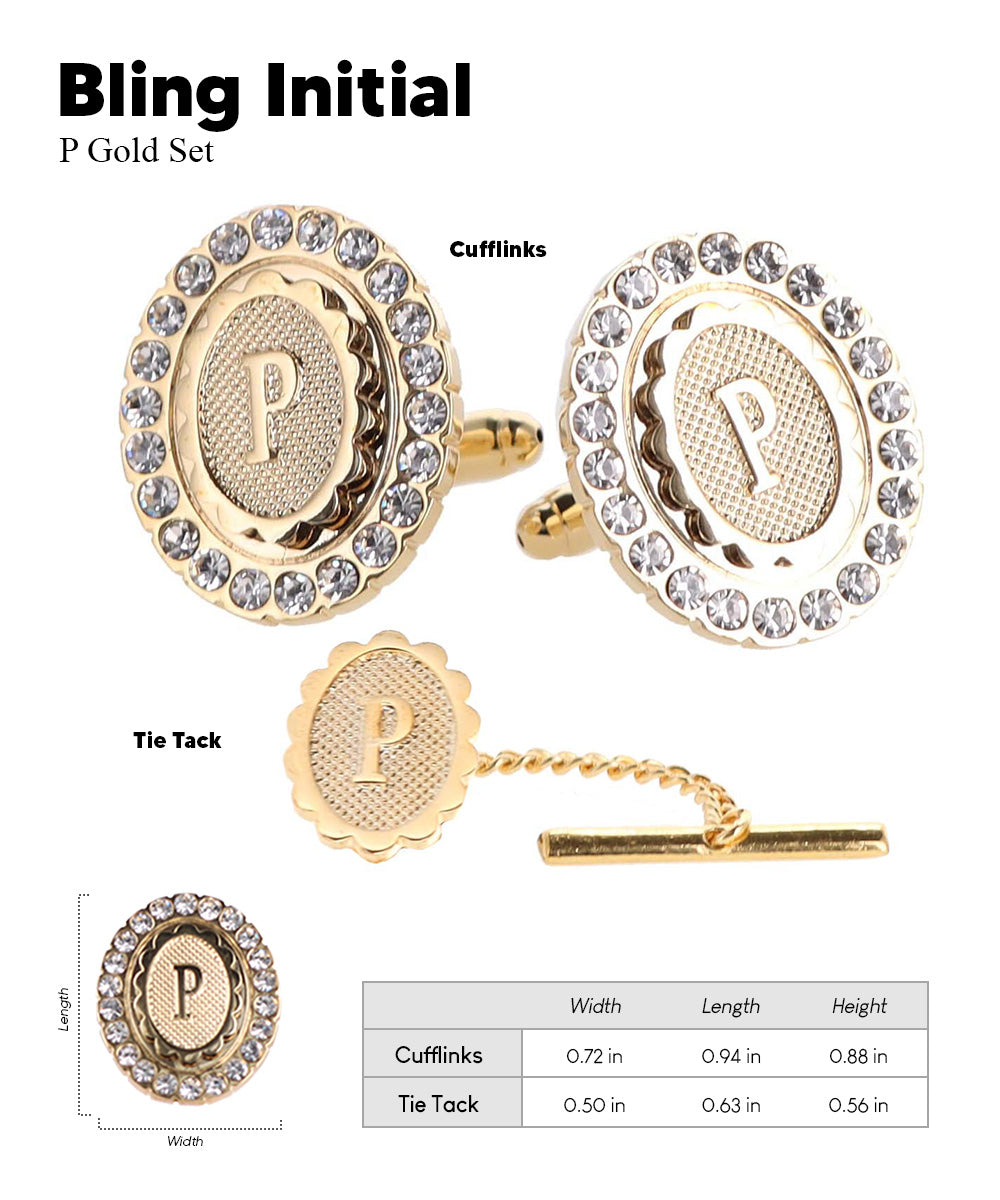 Vittorio Vico Bling Initial Cufflinks &amp; Tie Tack Set in Gift Box