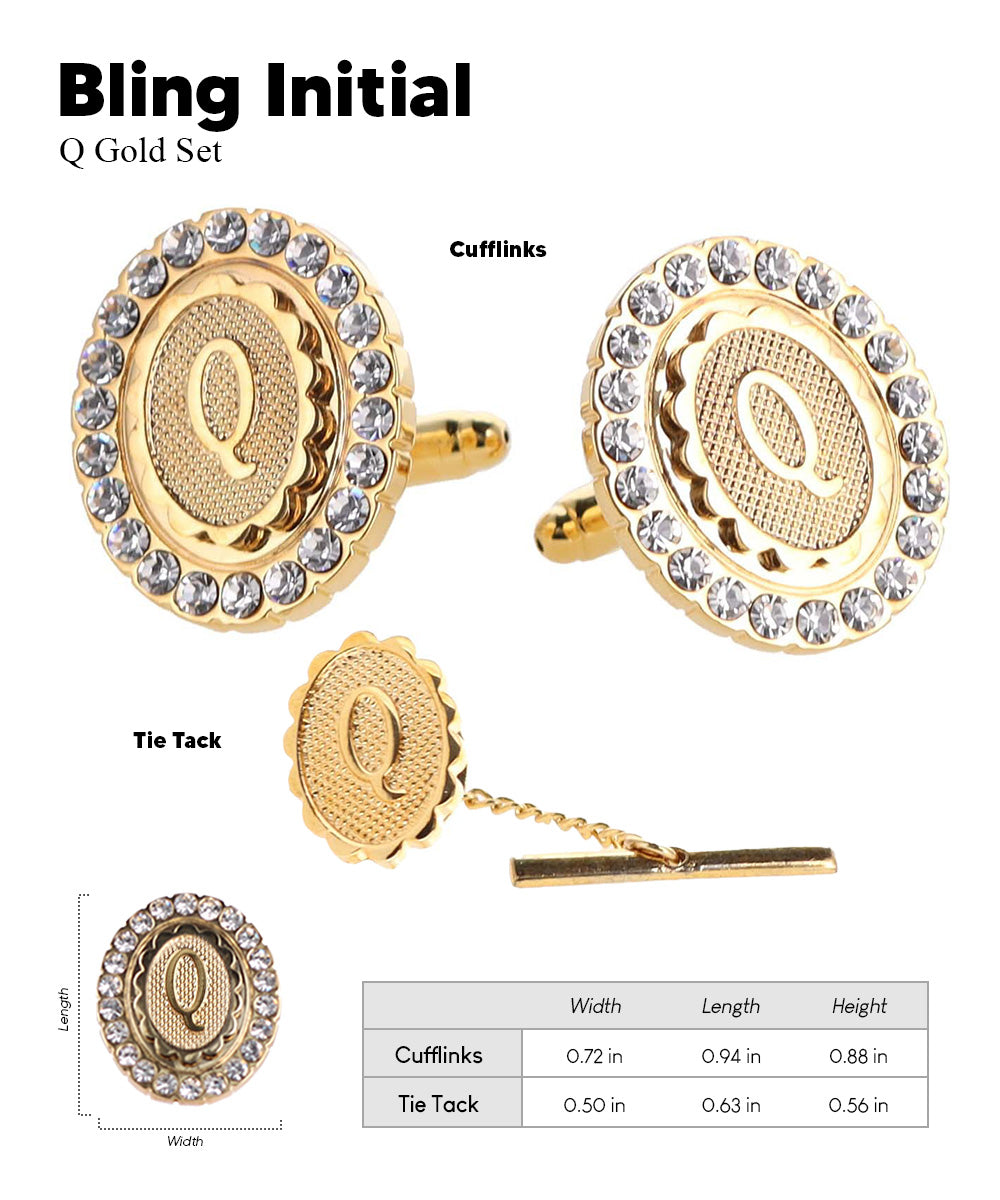 Vittorio Vico Bling Initial Cufflinks &amp; Tie Tack Set in Gift Box