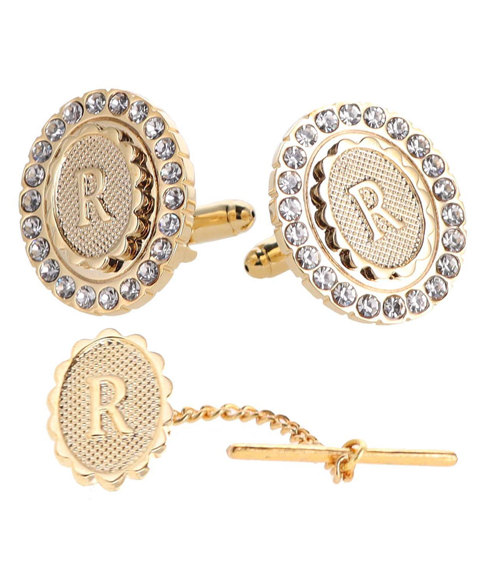 Vittorio Vico Bling Initial Cufflinks &amp; Tie Tack Set in Gift Box