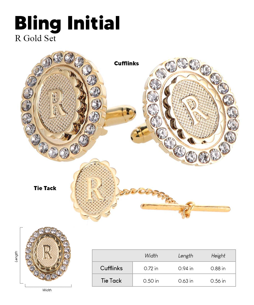 Vittorio Vico Bling Initial Cufflinks &amp; Tie Tack Set in Gift Box