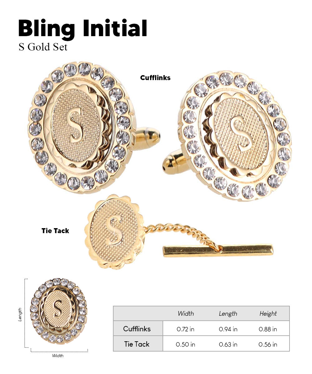 Vittorio Vico Bling Initial Cufflinks &amp; Tie Tack Set in Gift Box