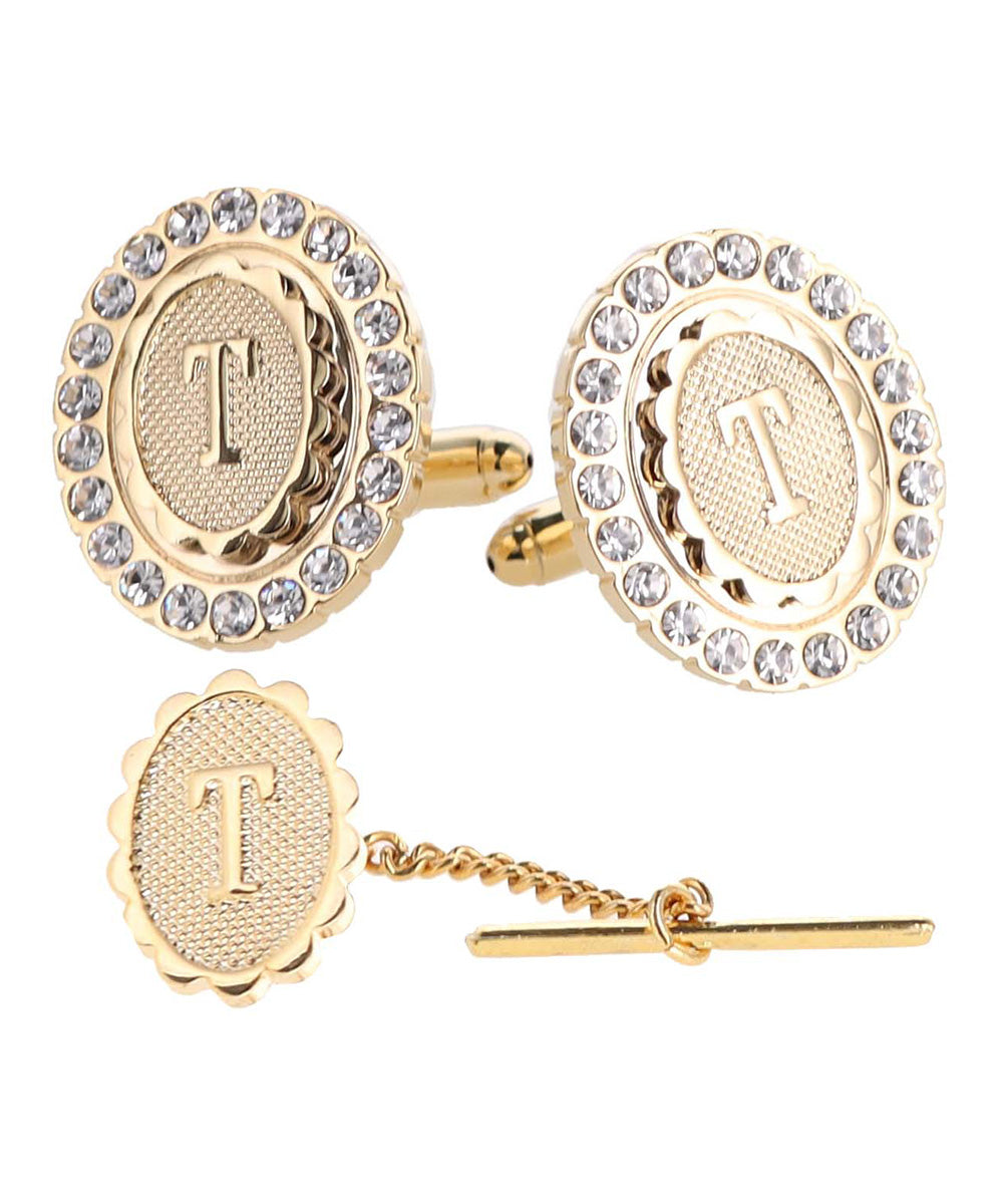 Vittorio Vico Bling Initial Cufflinks &amp; Tie Tack Set in Gift Box