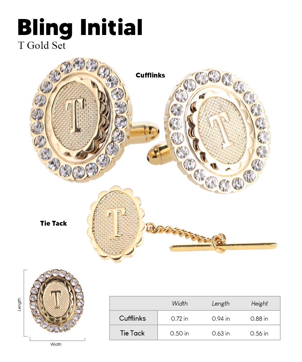 Vittorio Vico Bling Initial Cufflinks &amp; Tie Tack Set in Gift Box