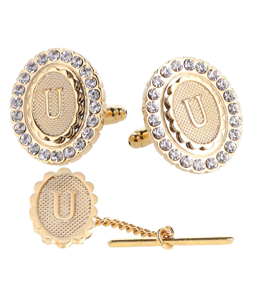 Vittorio Vico Bling Initial Cufflinks &amp; Tie Tack Set in Gift Box