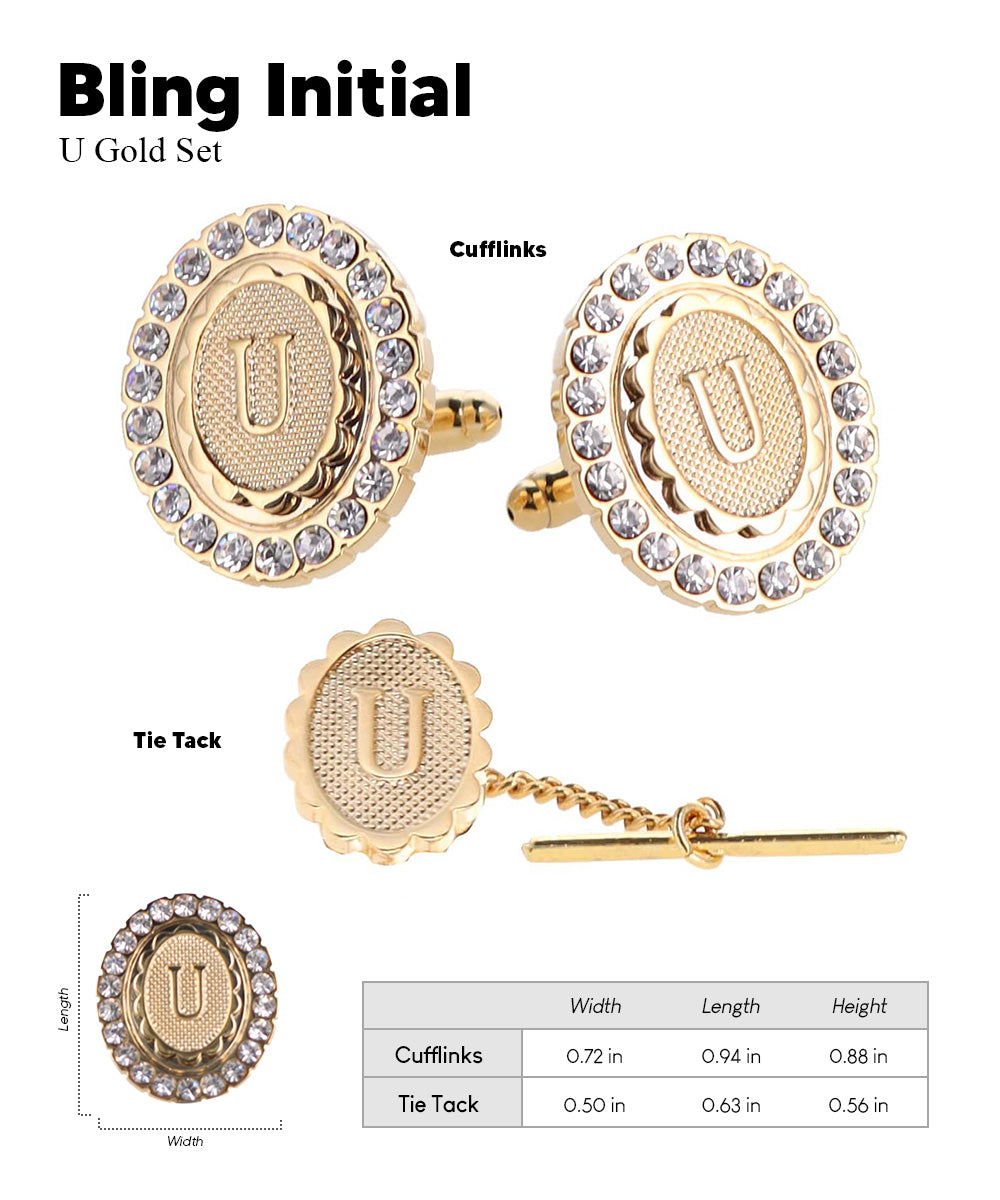 Vittorio Vico Bling Initial Cufflinks &amp; Tie Tack Set in Gift Box