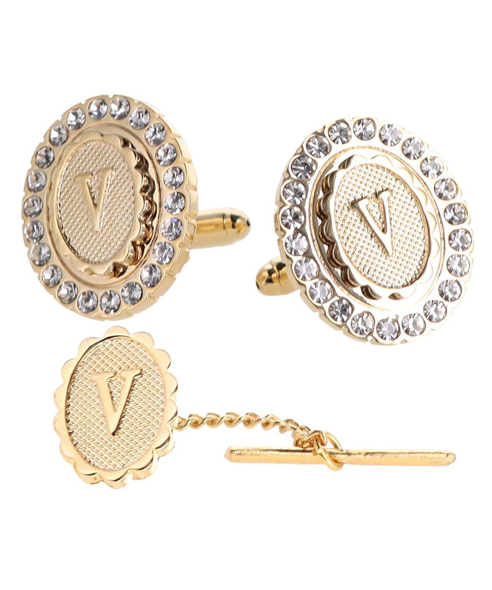 Vittorio Vico Bling Initial Cufflinks &amp; Tie Tack Set in Gift Box