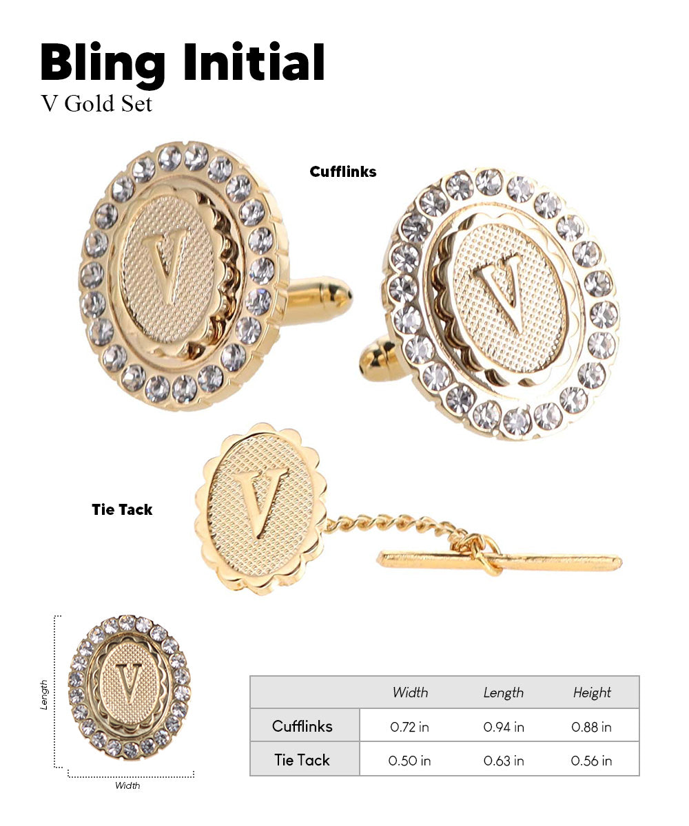 Vittorio Vico Bling Initial Cufflinks &amp; Tie Tack Set in Gift Box