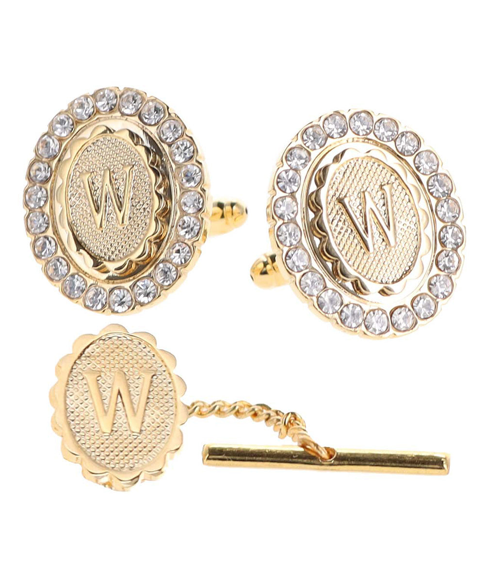 Vittorio Vico Bling Initial Cufflinks &amp; Tie Tack Set in Gift Box