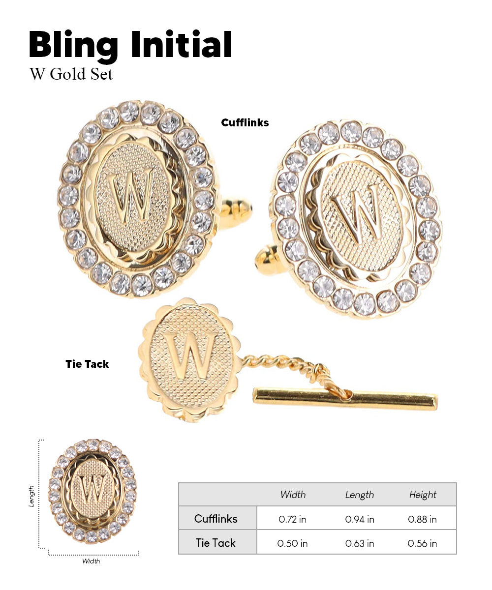 Vittorio Vico Bling Initial Cufflinks &amp; Tie Tack Set in Gift Box