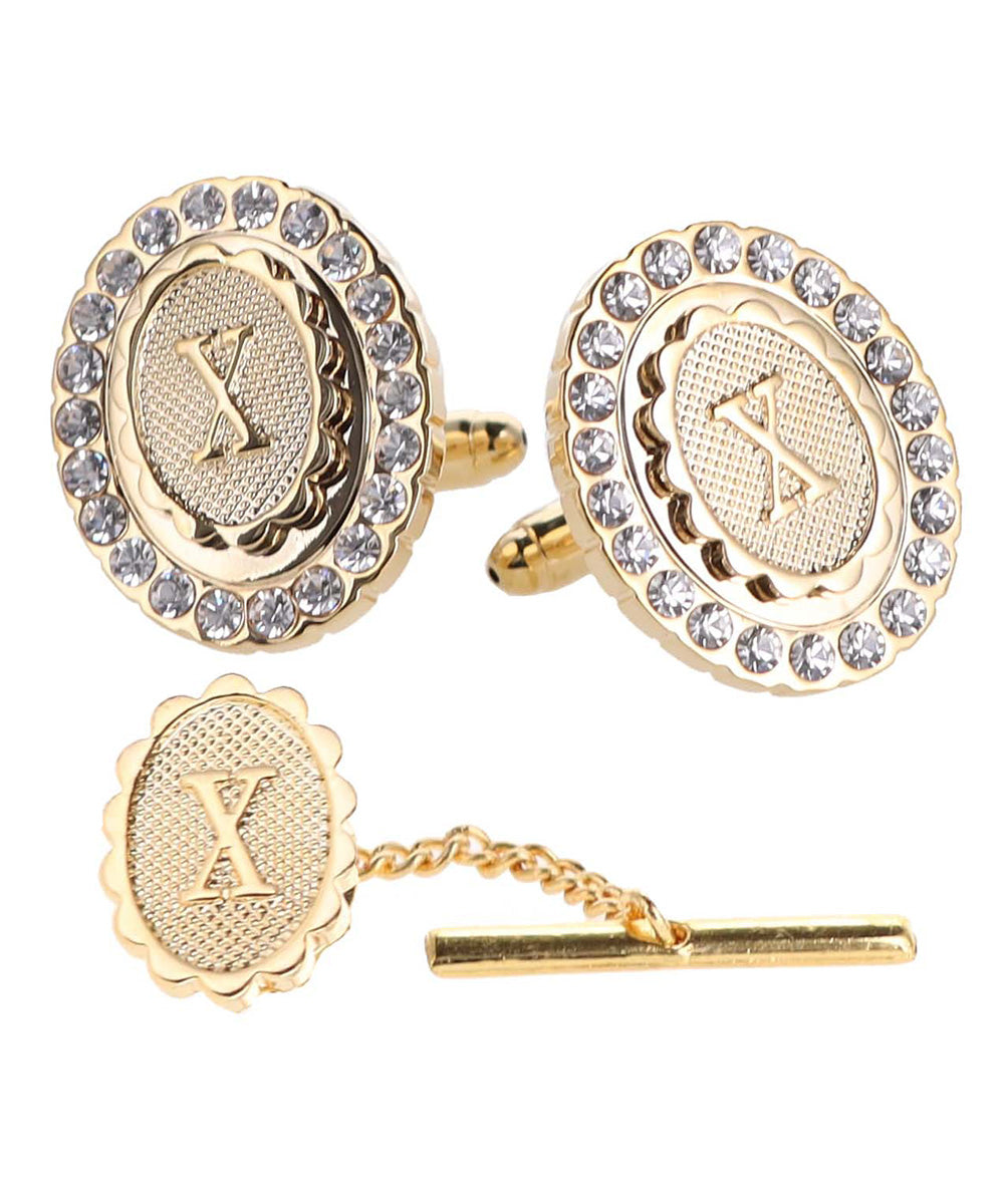 Vittorio Vico Bling Initial Cufflinks &amp; Tie Tack Set in Gift Box