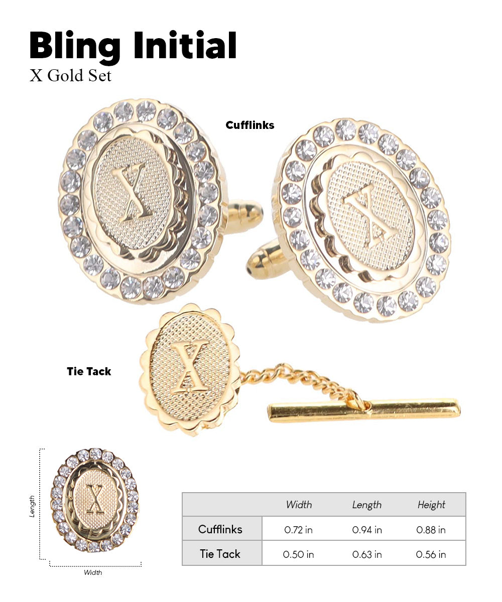 Vittorio Vico Bling Initial Cufflinks &amp; Tie Tack Set in Gift Box