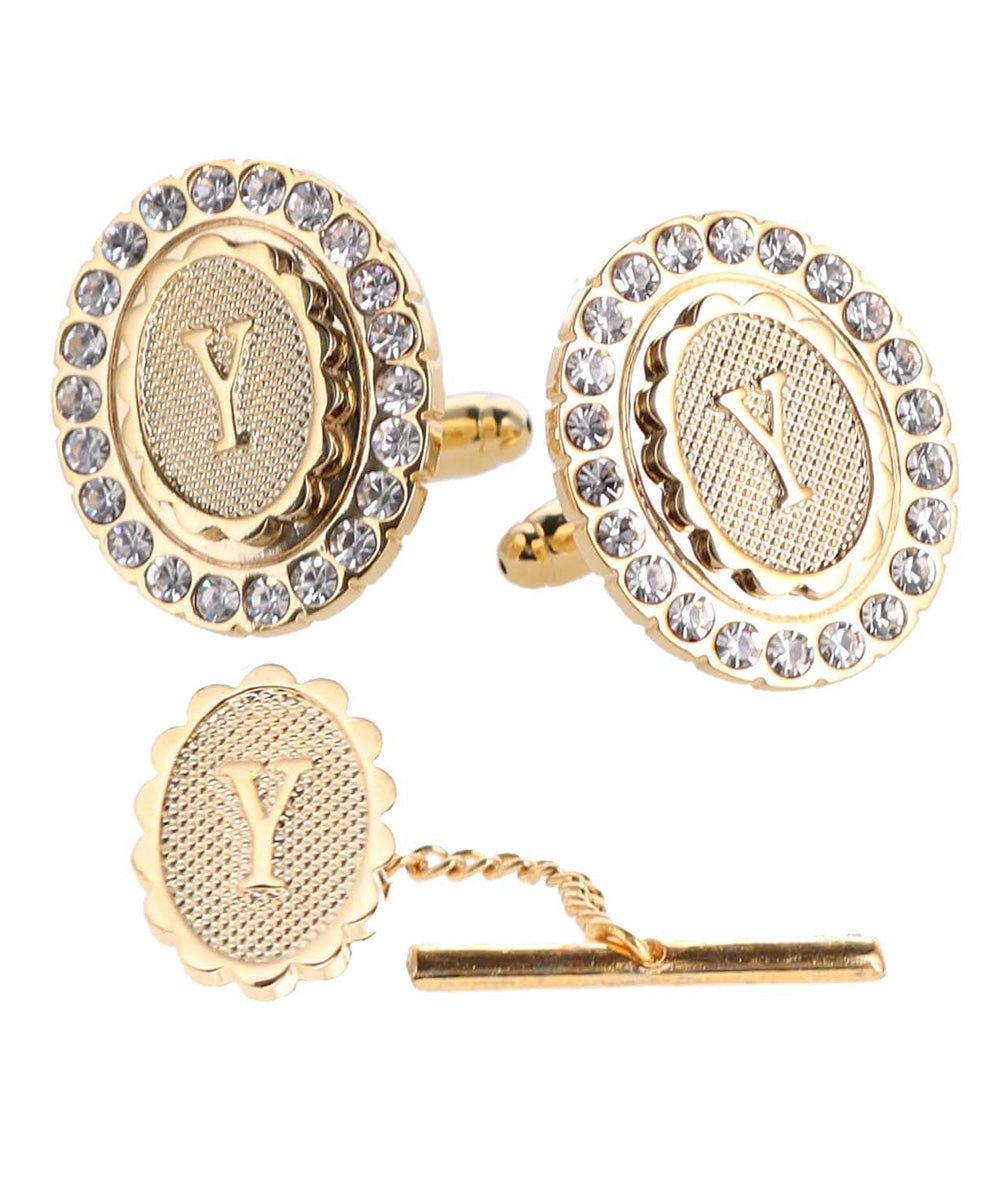 Vittorio Vico Bling Initial Cufflinks &amp; Tie Tack Set in Gift Box