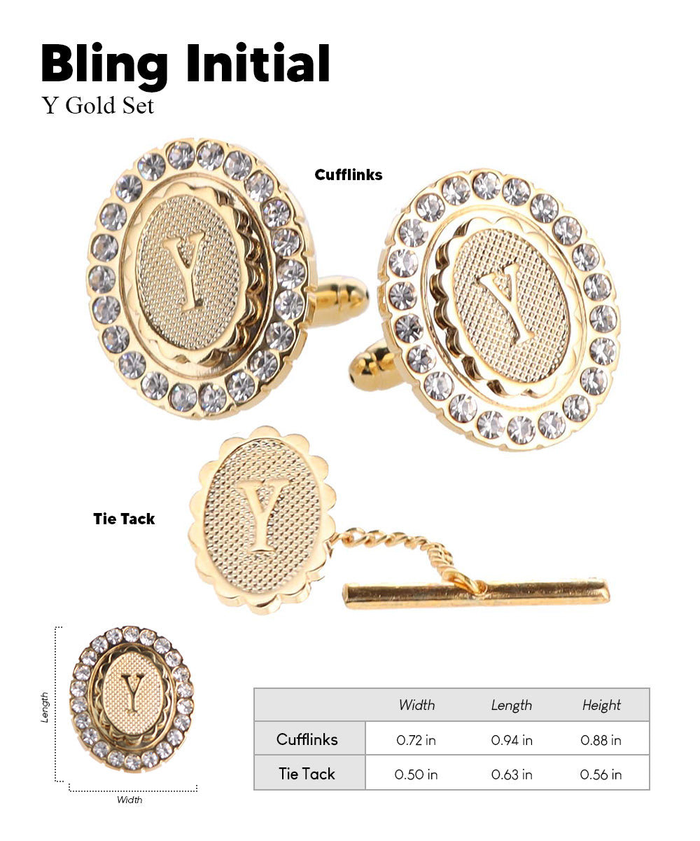 Vittorio Vico Bling Initial Cufflinks &amp; Tie Tack Set in Gift Box