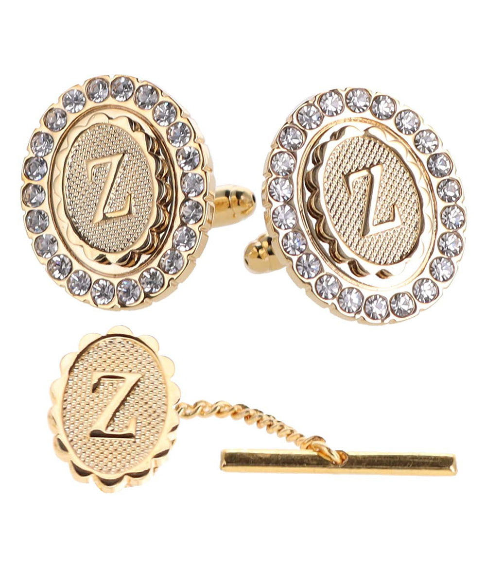 Vittorio Vico Bling Initial Cufflinks &amp; Tie Tack Set in Gift Box