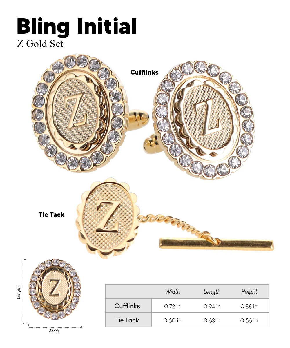 Vittorio Vico Bling Initial Cufflinks &amp; Tie Tack Set in Gift Box