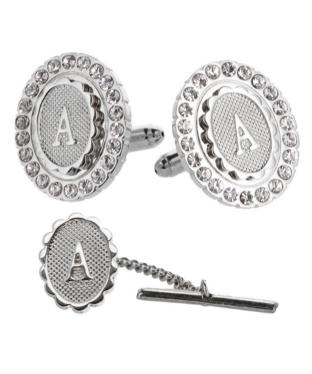 Vittorio Vico Bling Initial Cufflinks &amp; Tie Tack Set in Gift Box