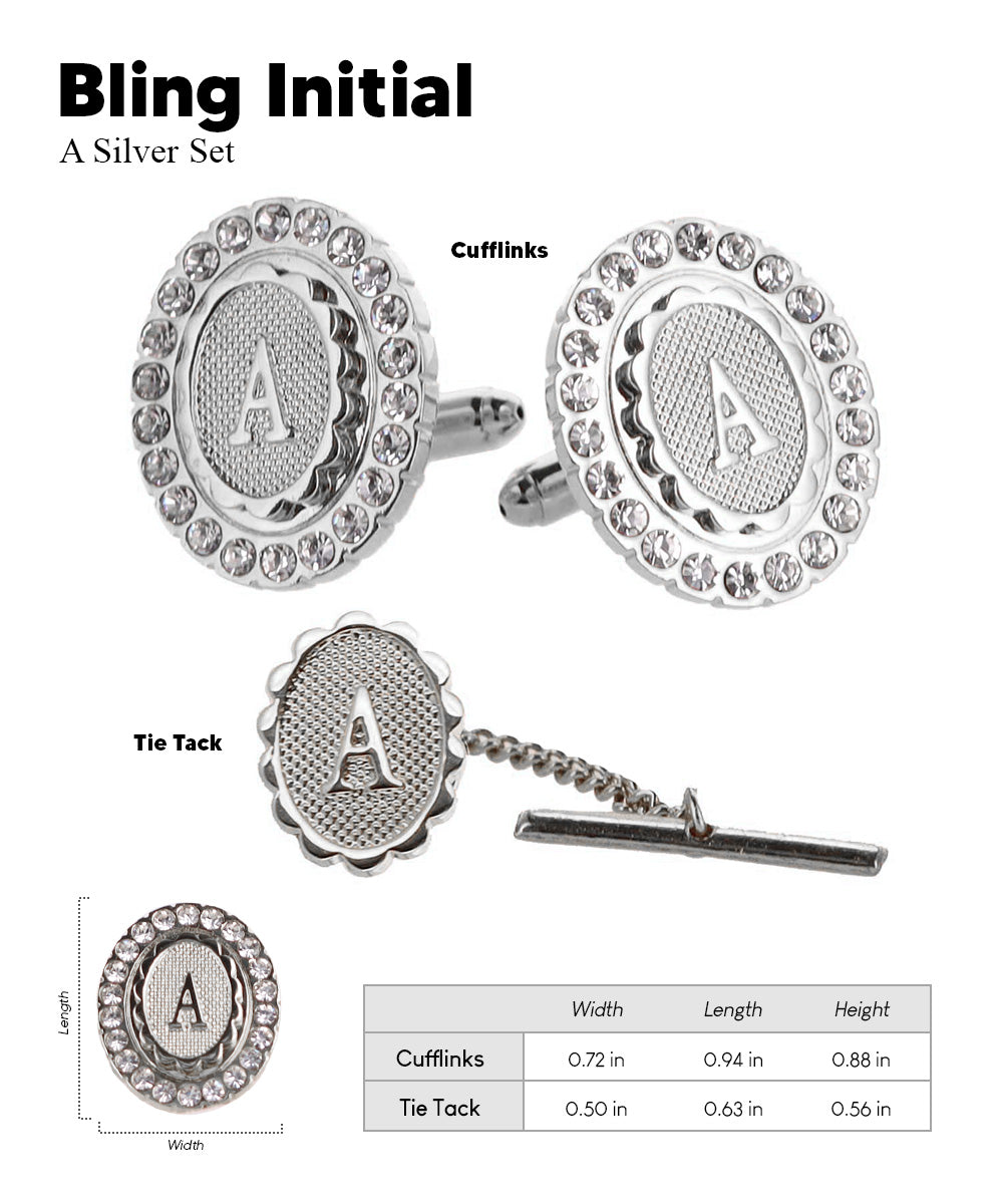 Vittorio Vico Bling Initial Cufflinks &amp; Tie Tack Set in Gift Box