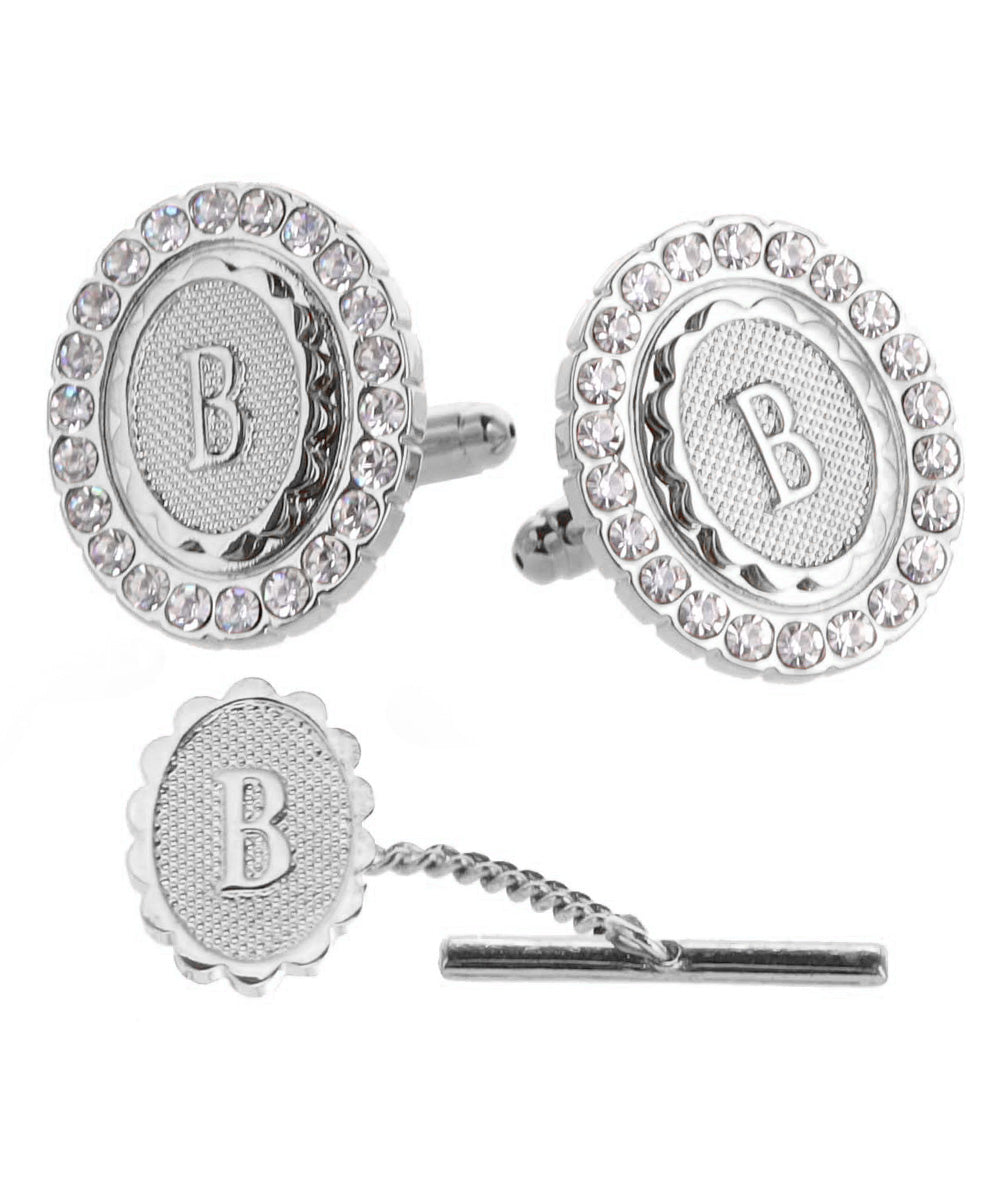 Vittorio Vico Bling Initial Cufflinks &amp; Tie Tack Set in Gift Box