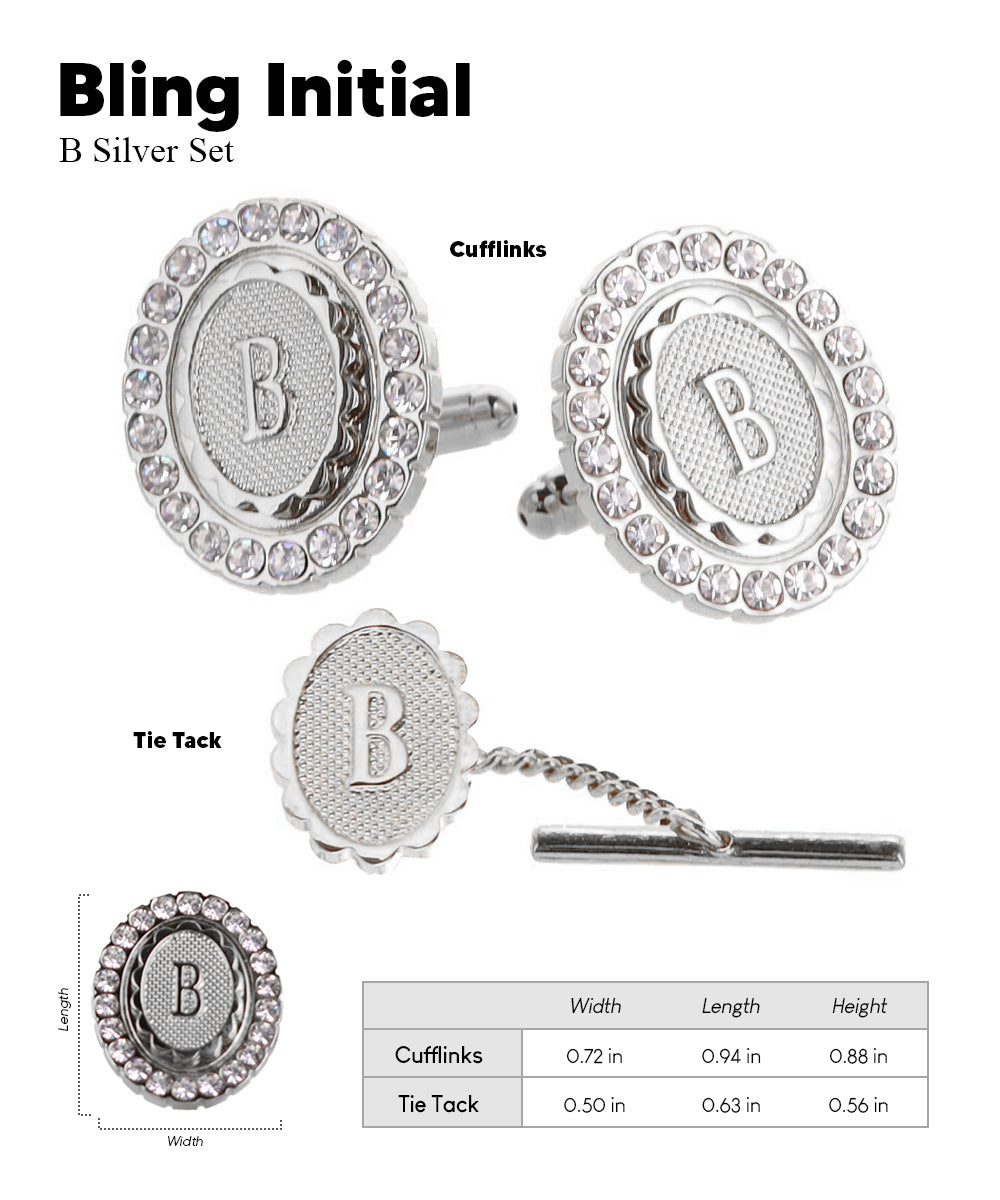 Vittorio Vico Bling Initial Cufflinks &amp; Tie Tack Set in Gift Box