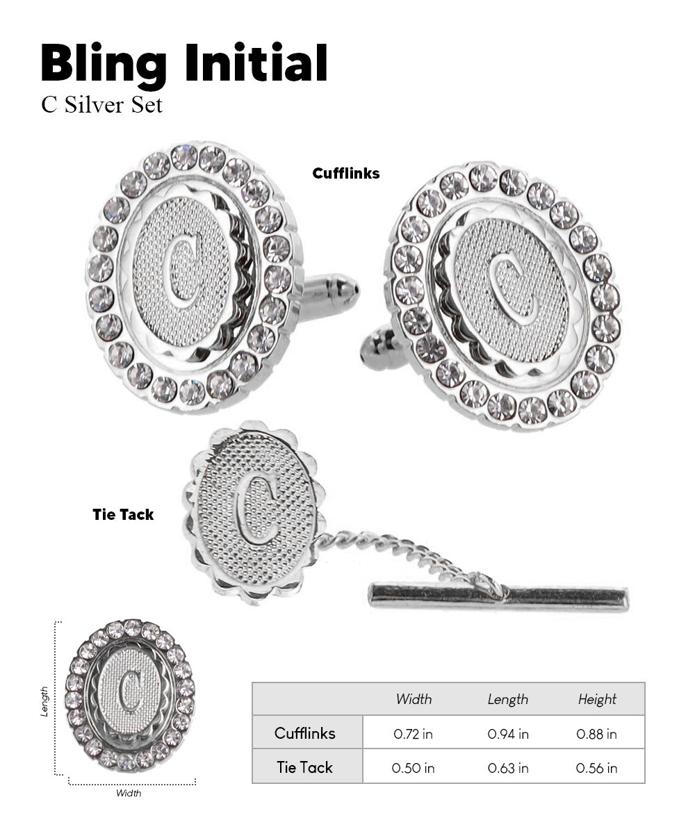 Vittorio Vico Bling Initial Cufflinks &amp; Tie Tack Set in Gift Box