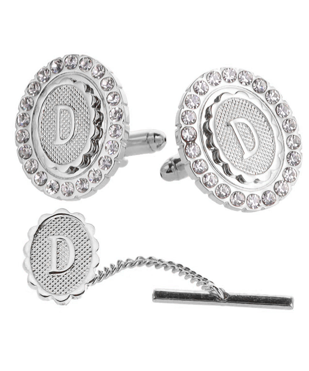 Vittorio Vico Bling Initial Cufflinks &amp; Tie Tack Set in Gift Box