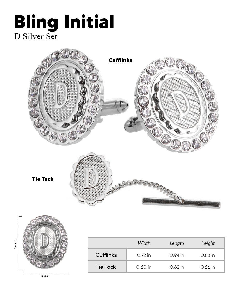 Vittorio Vico Bling Initial Cufflinks &amp; Tie Tack Set in Gift Box