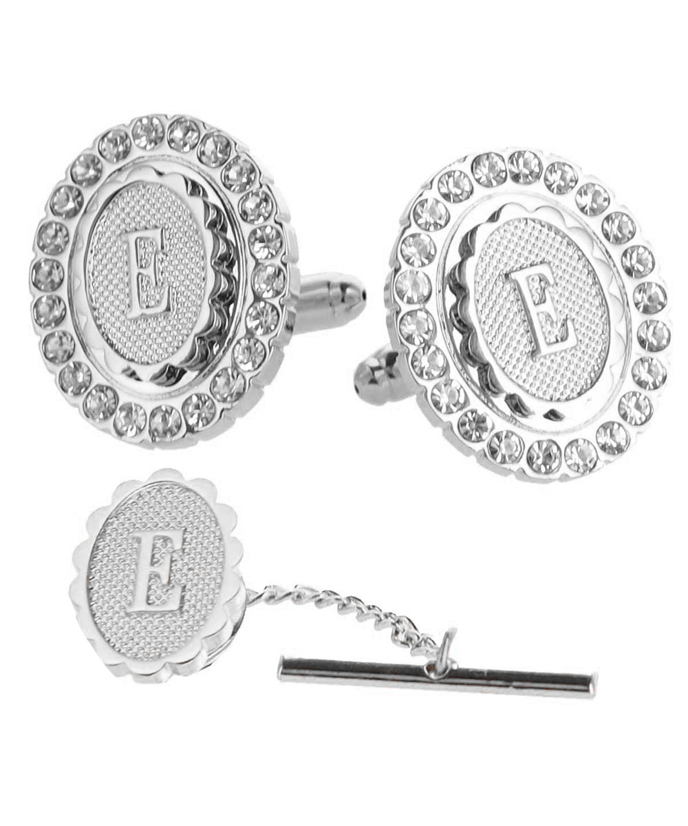 Vittorio Vico Bling Initial Cufflinks &amp; Tie Tack Set in Gift Box
