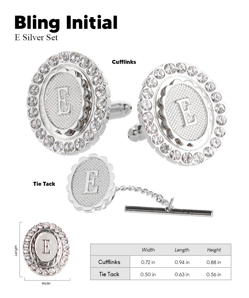 Vittorio Vico Bling Initial Cufflinks &amp; Tie Tack Set in Gift Box