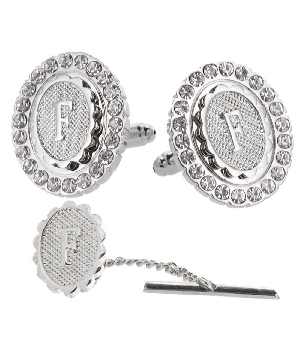 Vittorio Vico Bling Initial Cufflinks &amp; Tie Tack Set in Gift Box