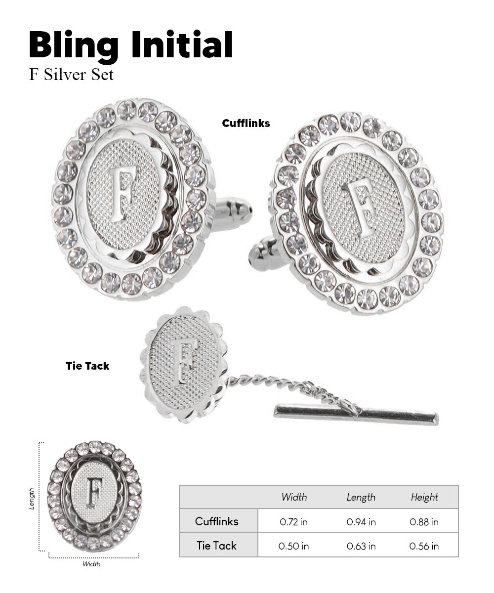 Vittorio Vico Bling Initial Cufflinks &amp; Tie Tack Set in Gift Box