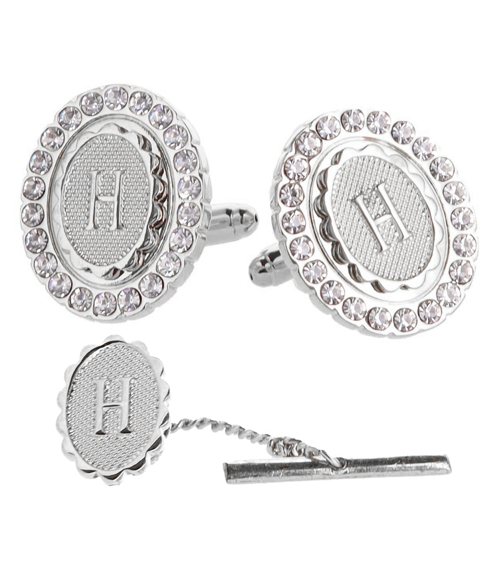 Vittorio Vico Bling Initial Cufflinks &amp; Tie Tack Set in Gift Box