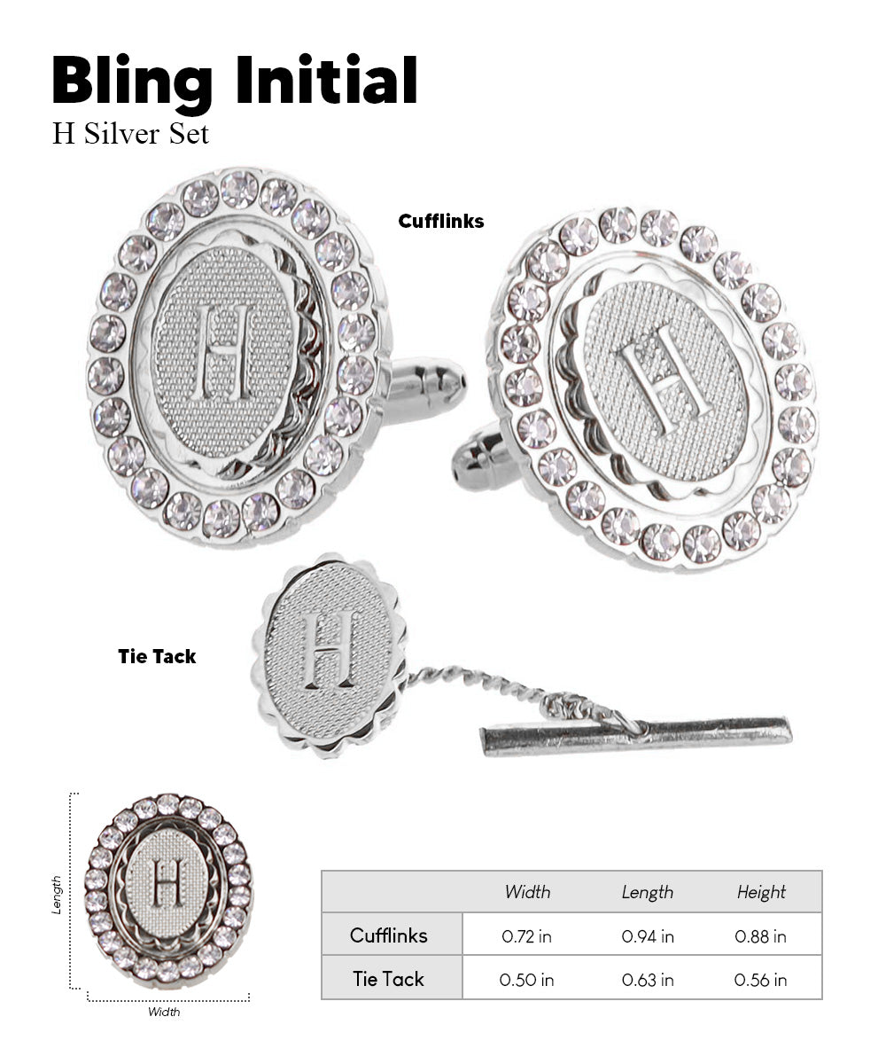 Vittorio Vico Bling Initial Cufflinks &amp; Tie Tack Set in Gift Box