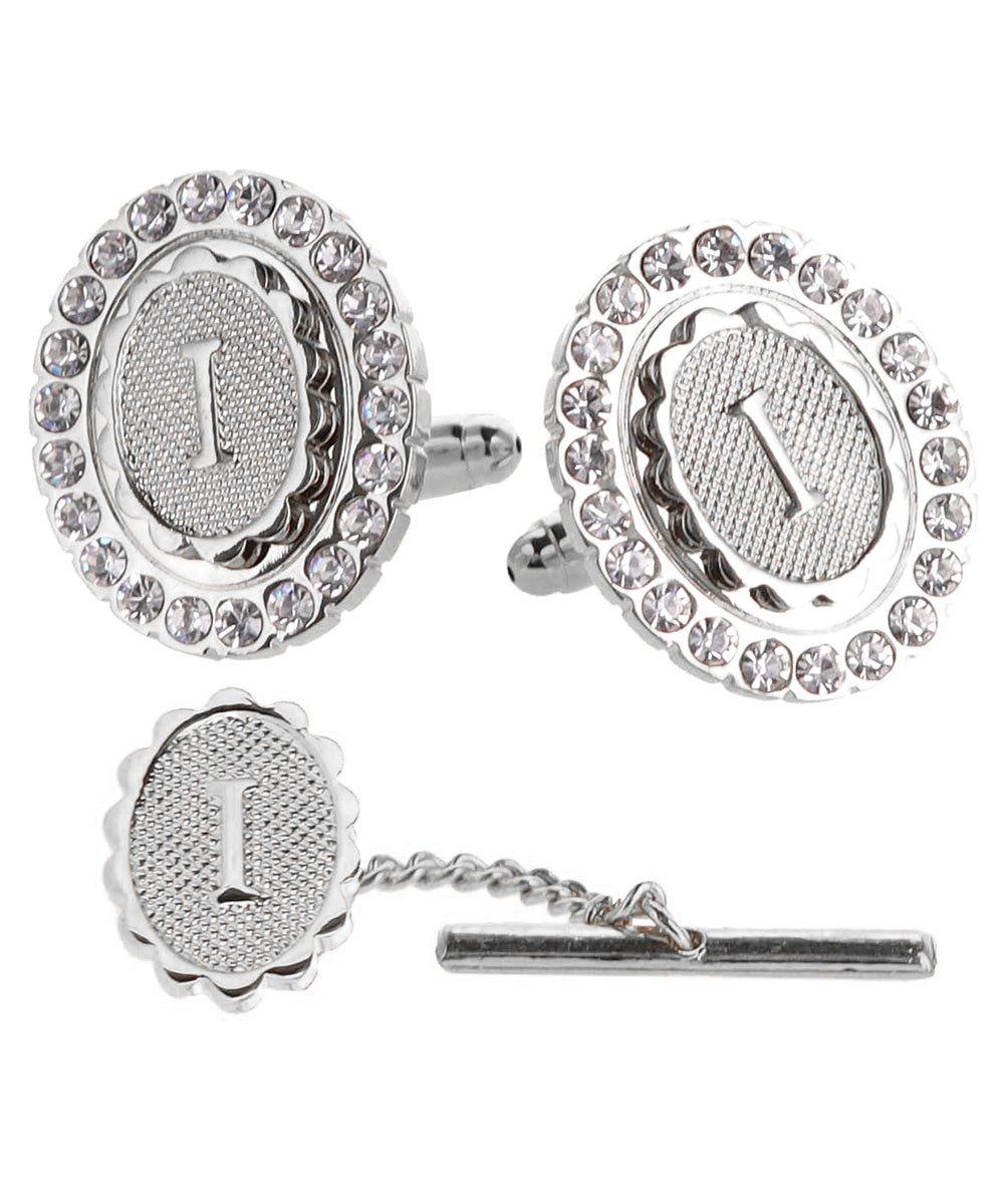 Vittorio Vico Bling Initial Cufflinks &amp; Tie Tack Set in Gift Box