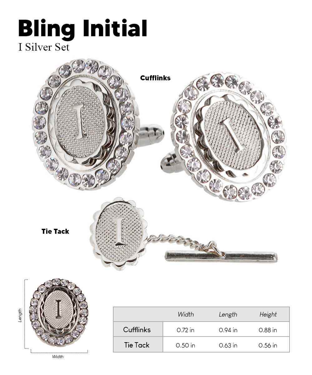 Vittorio Vico Bling Initial Cufflinks &amp; Tie Tack Set in Gift Box