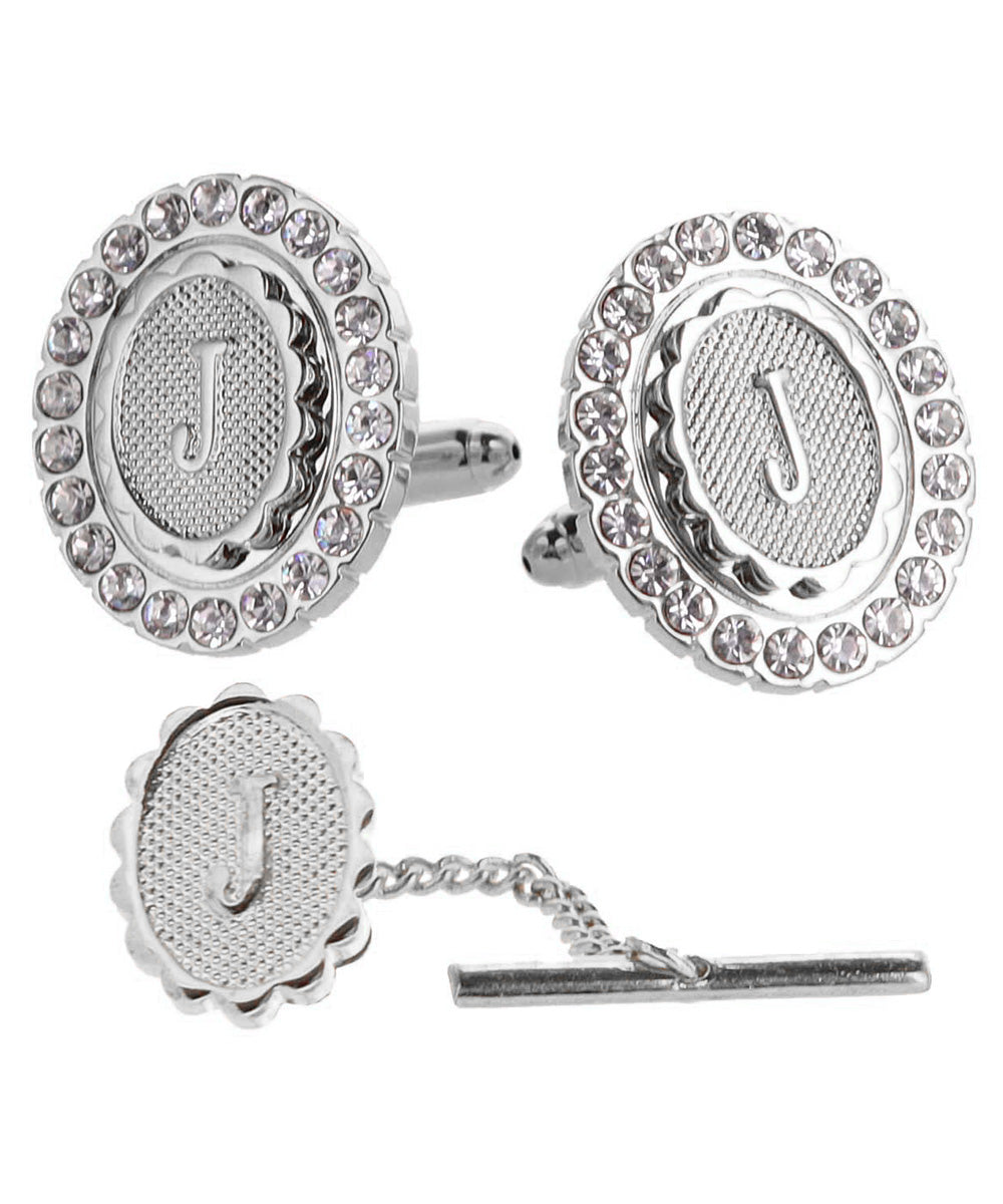 Vittorio Vico Bling Initial Cufflinks &amp; Tie Tack Set in Gift Box
