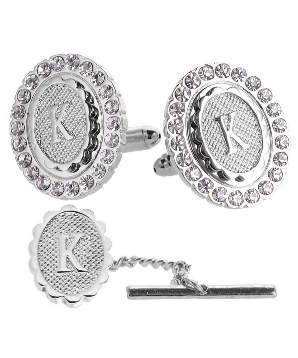 Vittorio Vico Bling Initial Cufflinks &amp; Tie Tack Set in Gift Box