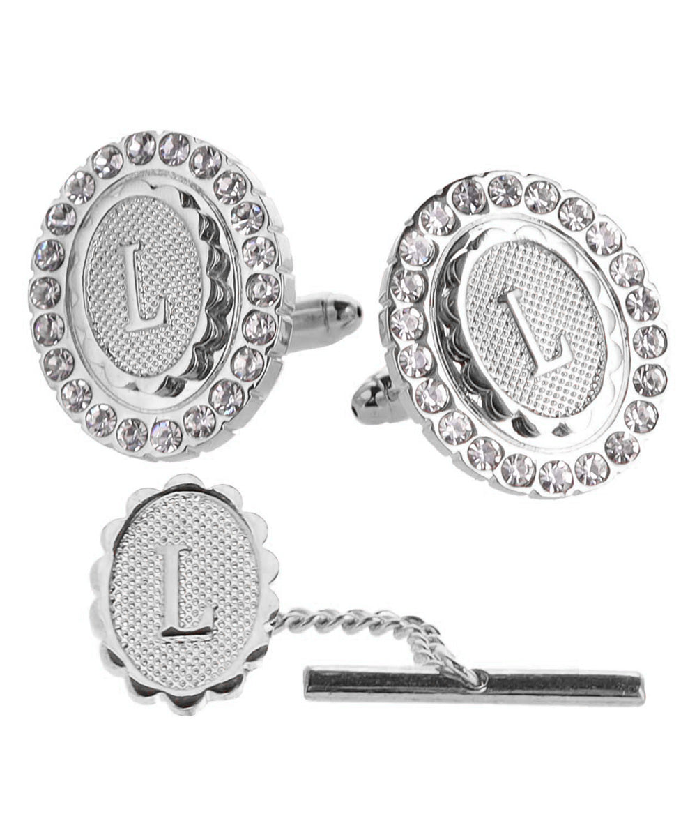 Vittorio Vico Bling Initial Cufflinks &amp; Tie Tack Set in Gift Box
