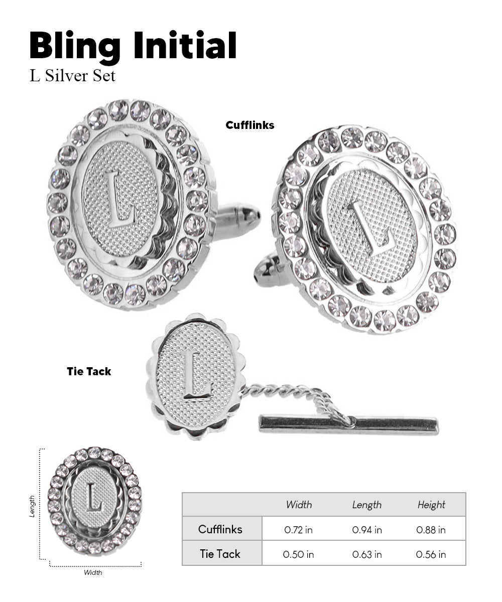 Vittorio Vico Bling Initial Cufflinks &amp; Tie Tack Set in Gift Box