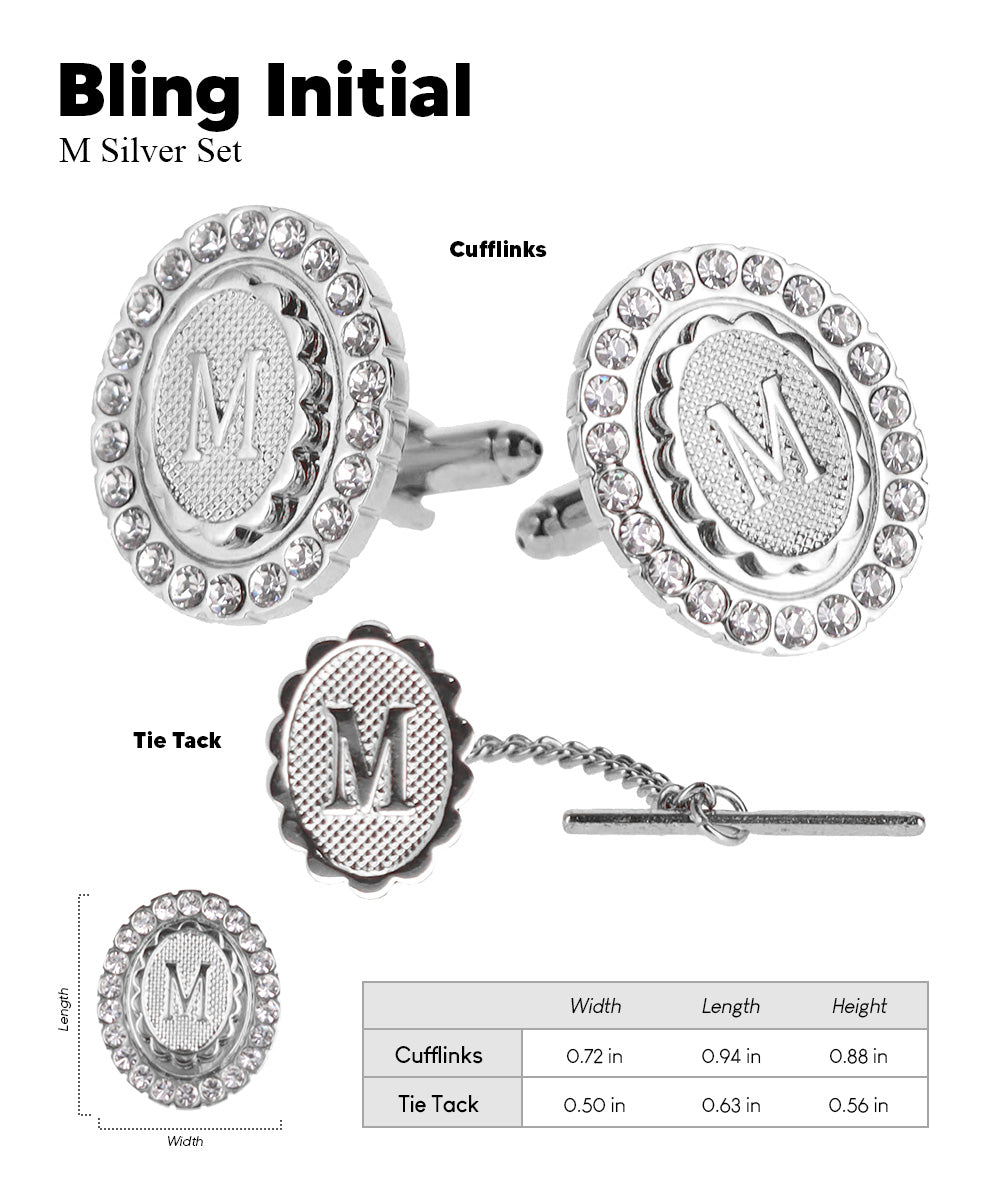 Vittorio Vico Bling Initial Cufflinks &amp; Tie Tack Set in Gift Box