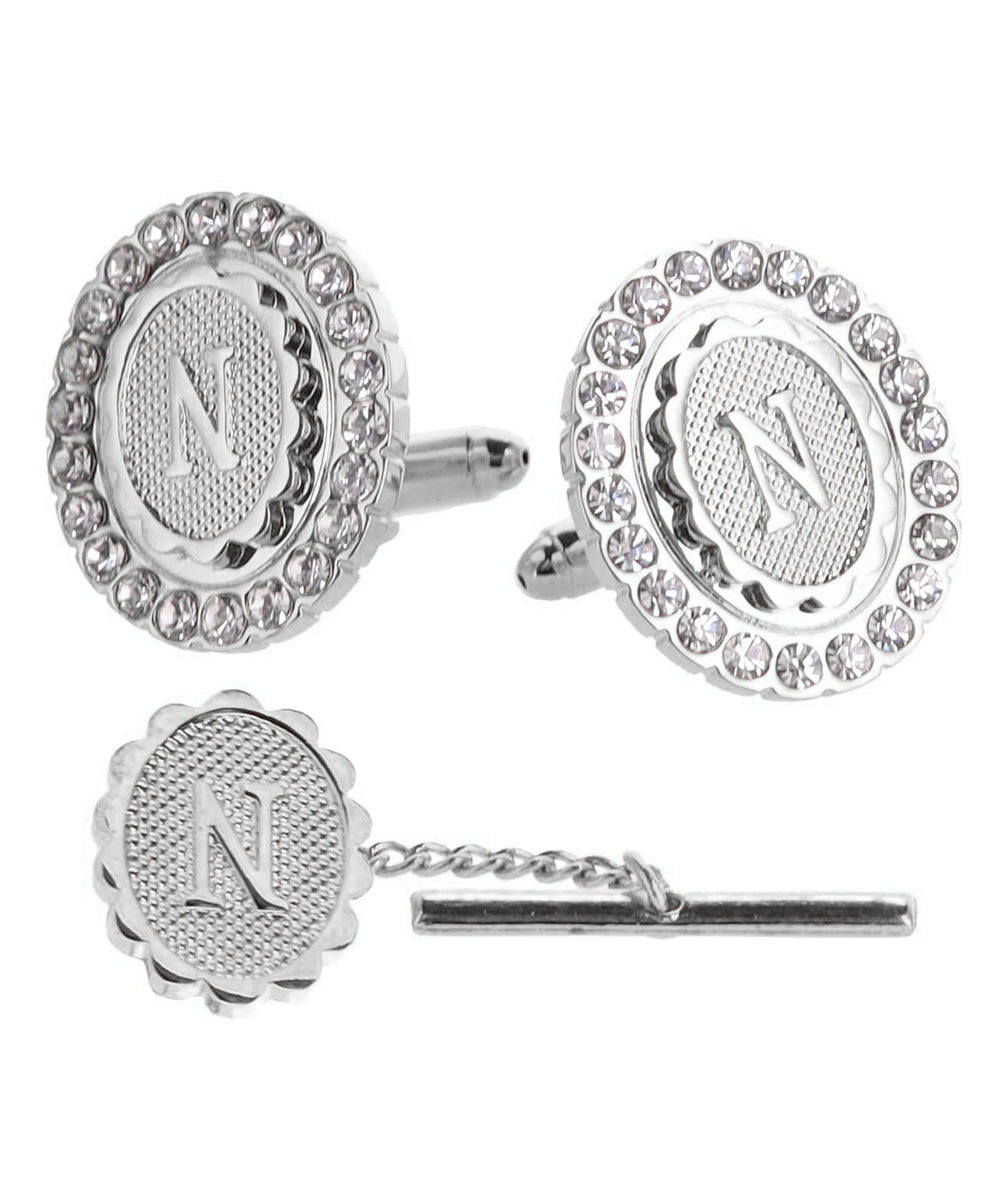 Vittorio Vico Bling Initial Cufflinks &amp; Tie Tack Set in Gift Box