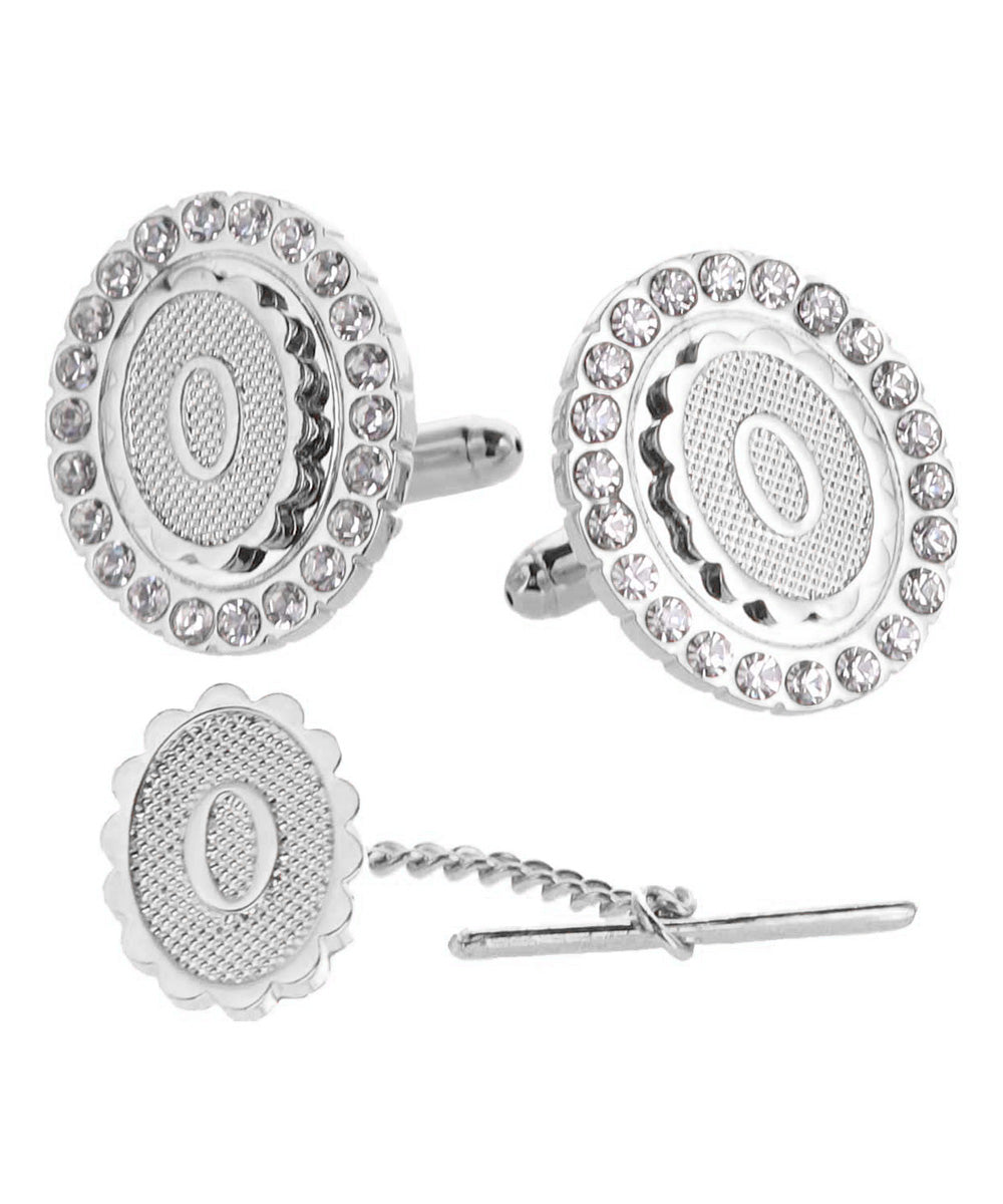 Vittorio Vico Bling Initial Cufflinks &amp; Tie Tack Set in Gift Box